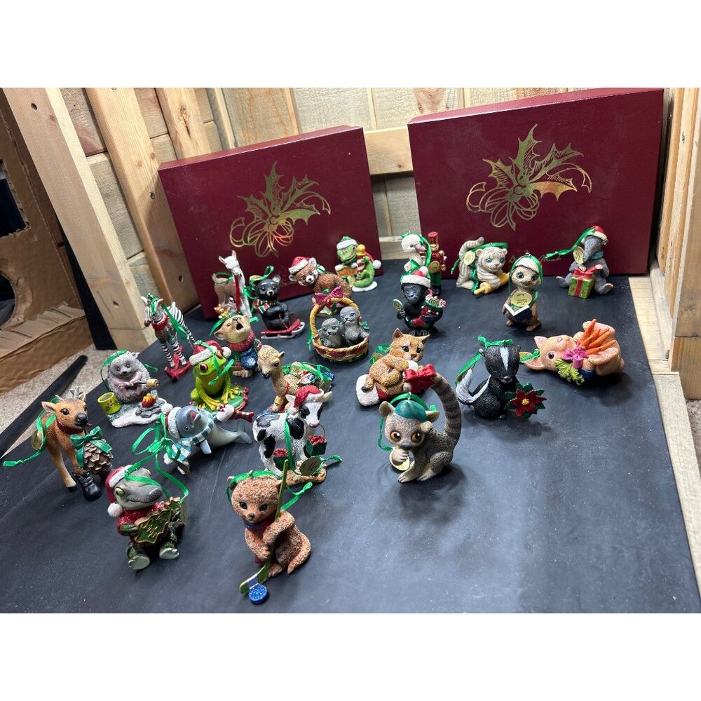 Danbury Mint Baby Animal Christmas Ornaments Set Of 24 With Storage Boxes